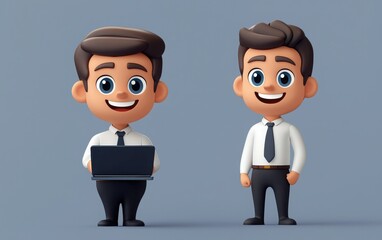 Develop a business-themed emoji featuring a smiling businessman with a laptop, symbolizing productivity and professionalism in a modern style 