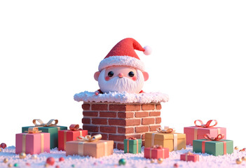 Santa claus with Christmas gifts in transparent empty background
