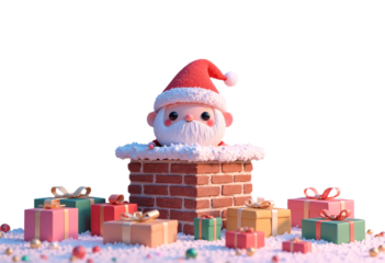 Santa claus with Christmas gifts in transparent empty background