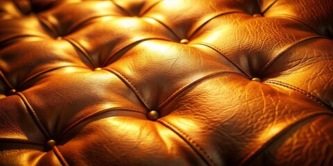 A Close-Up of a Golden Leather Upholstered Surface with Buttoned Tufting and a Subtle Warm Glow