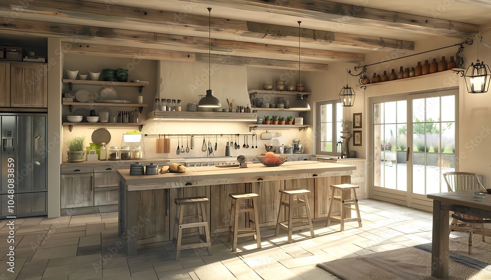 Wall mural wooden kitchen in a rustic style.