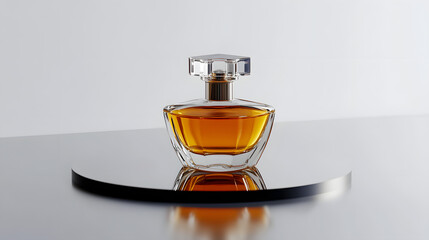 A sleekmodern Perfume Bottle on a Metallic Disk Platform
