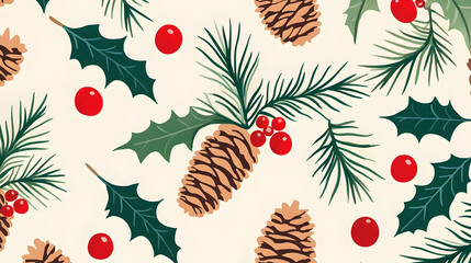 Autumn leaves seamless pattern featuring various plants, branches, and berries, perfect for wallpaper and festive decorations