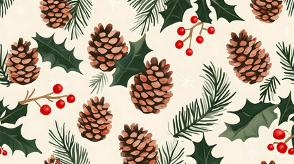 Autumn leaves seamless pattern featuring various plants, branches, and berries, perfect for wallpaper and festive decorations