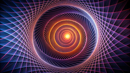 Fototapeta premium Geometric Spiral on Dark Background with Innovative Rhythm. Perfect for: Futuristic Expos, Technology Fairs, Innovation Workshops
