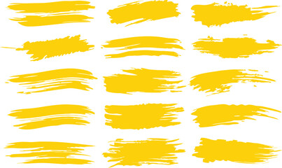 Set of Yellow brush, Collection of trendy brush stroke vector for yellow ink paint, grunge backdrop, dirt banner, watercolor design and dirty texture