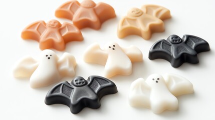 Handmade bat shaped soaps in various colors.