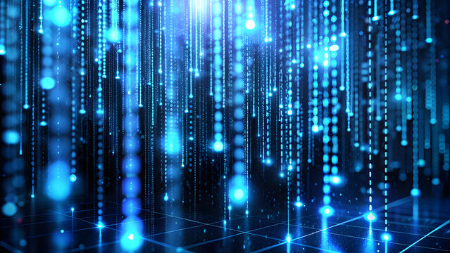 Neon Blue Matrix with Data Streams for Tech Ambience. Perfect for: Coding Events, Data Analysis Workshops, Tech Design Conferences - Powered by Adobe