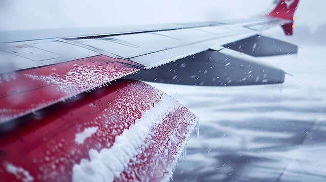 Close up view of an airplane wing leading edge with de icing system