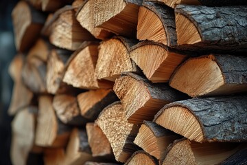 Fototapeta premium Stack of firewood creating a beautiful wood texture