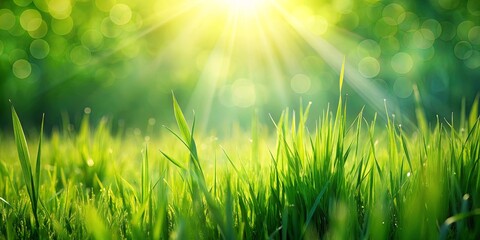 Obraz premium Sunlight Filtering Through Lush Blades of Grass, Creating a Tapestry of Green and Golden Rays