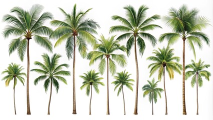 Obraz premium A row of majestic palm trees swaying gently in the breeze, their fronds reaching towards the sky, creating a picturesque tropical scene.