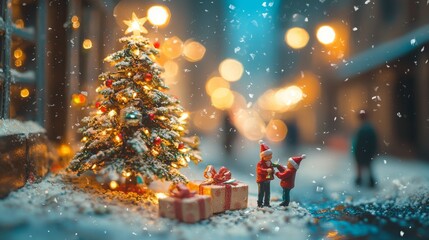 Lively Miniature Christmas Scene with Snow