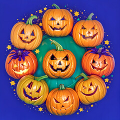 カラフルポップなカボチャと黒い背景