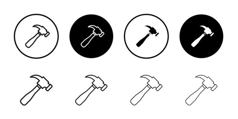 Hammer icon outline set sign