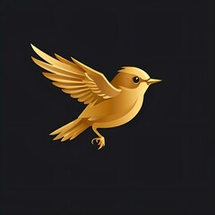 Obraz premium A striking image of a golden bird in mid-flight, contrasting beautifully with the deep black background that enhances its brilliance.