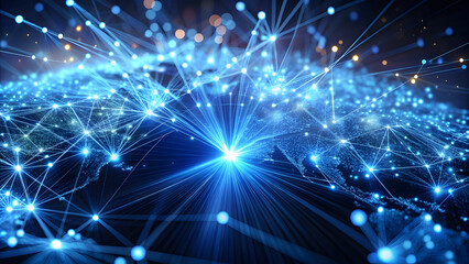 Gradient of Glowing Blue Light Points in Space. Perfect for: Tech Seminars, Innovation Workshops, Science Exhibitions