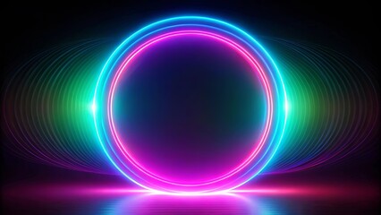 Obraz premium Vibrant Neon Circle Glowing with Color and Light on a Dark Reflective Surface