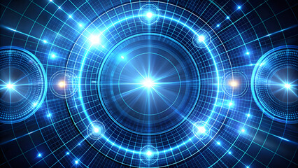 Obraz premium Intersecting Glowing Circles and Grids. Perfect for: Tech Innovation Events, IT Conferences, Digital Shows