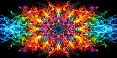A kaleidoscope of vibrant flames, swirling in a fiery dance, forming an abstract pattern of cosmic energy.