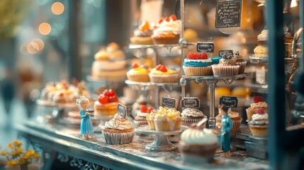 Fototapeta premium Charming Miniature Cupcake Display in Soft Lighting