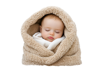Sleeping baby wrapped in soft blanket transparent background