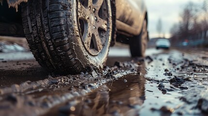 Detailed focus on cara??s mud flap with dirt