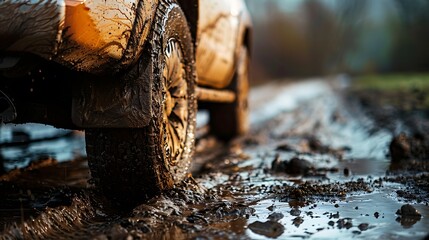 Fototapeta premium Detailed focus on cara??s mud flap with dirt