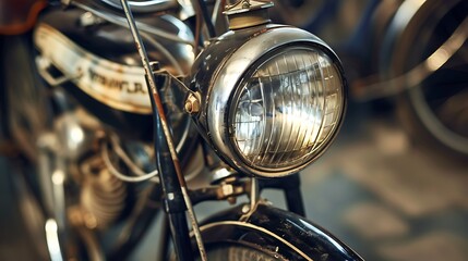 Fototapeta premium Detailed shot of a vintage bike headlamp slightly worn