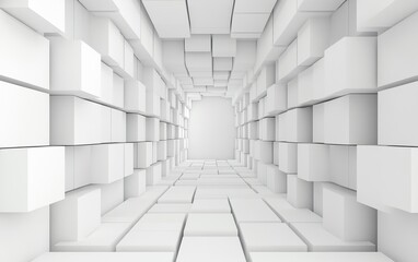 Obraz premium Abstract white tunnel with geometric shapes, creating a modern and minimalist visual effect.