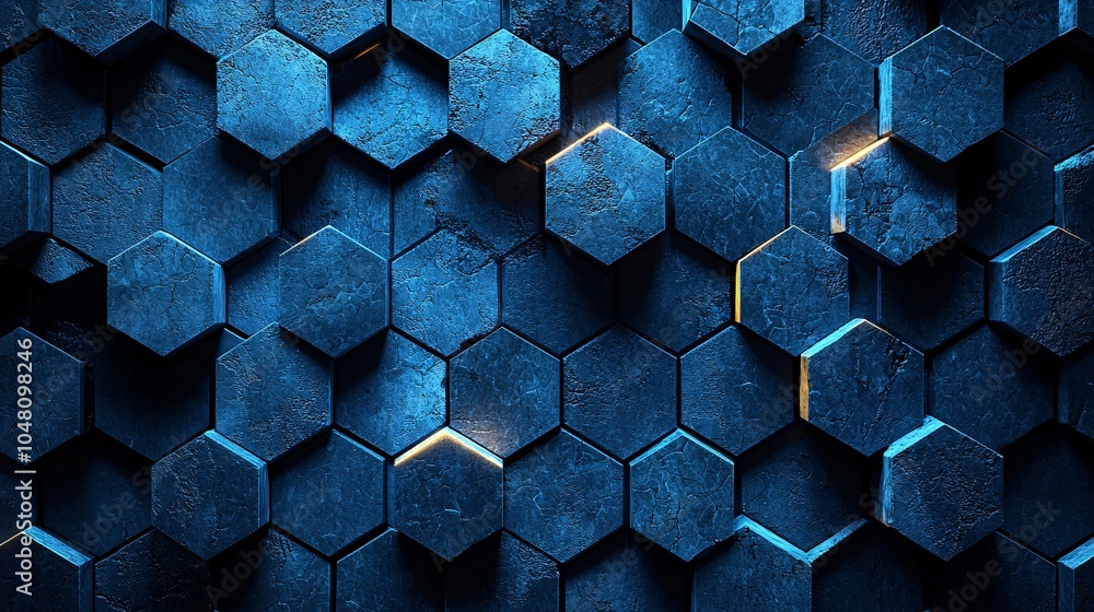 Poster abstract blue hexagon pattern background modern geometric design 3d wall tiles technol