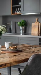Empty wooden table in modern kitchen interior