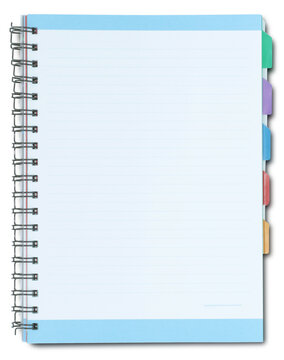 Opened gray spiral index notebook with shadow on transparent background. (PNG File)	