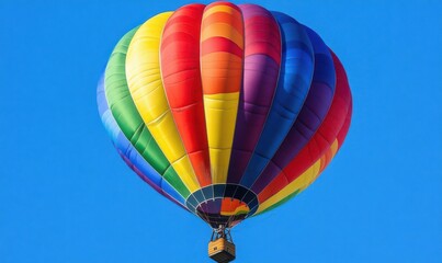 Fototapeta premium A vibrant hot air balloon soaring against a clear blue sky, symbolizing adventure and leisure.