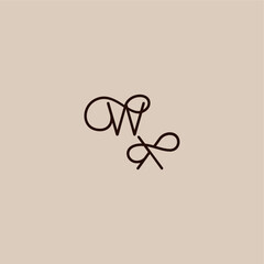 luxurious organic style and elegant concept WX wedding typography monogram letter dynamic line initial