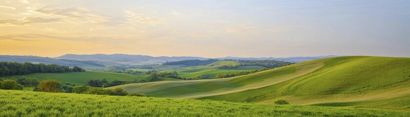 Fototapeta premium Diverse landscapes revealing regional variations in agriculture, rolling hills, golden hour lighting, serene composition