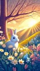 Spring landscape with Easter bunny 