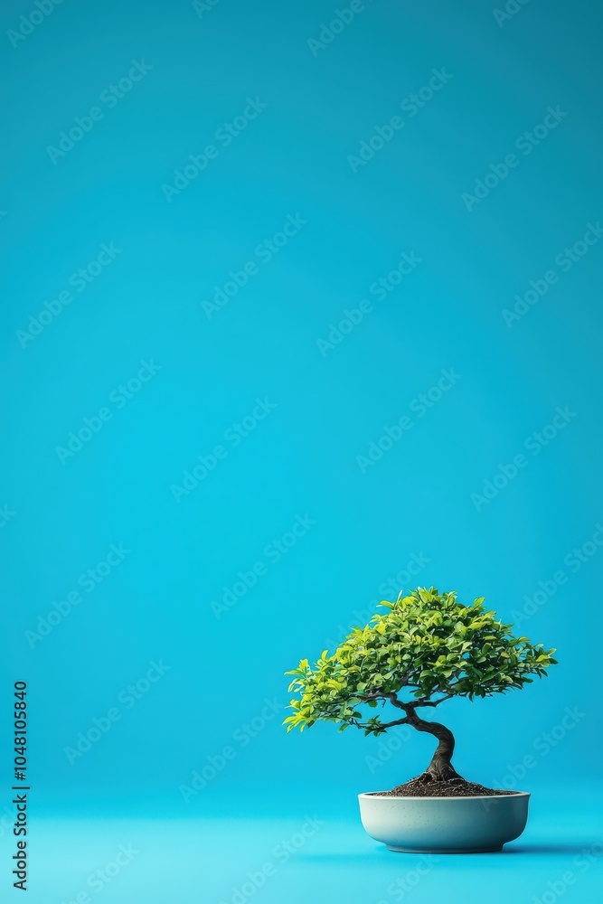 Poster bonsai tree with a clear sky behind it on a gradient blue background