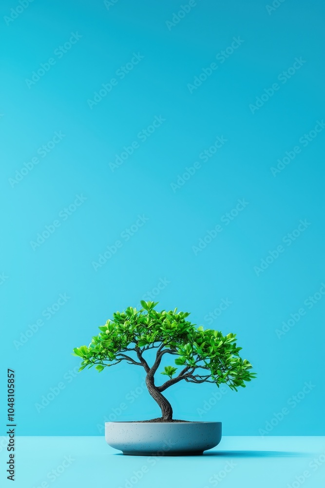 Poster bonsai tree with a clear sky behind it on a gradient blue background