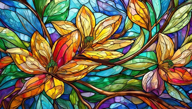 Colorful stained glass flowers