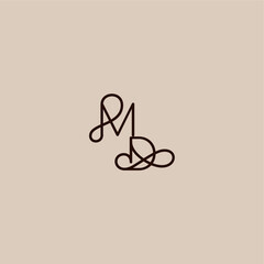 wedding typography monogram luxurious organic style and elegant concept MD dynamic line initial letter