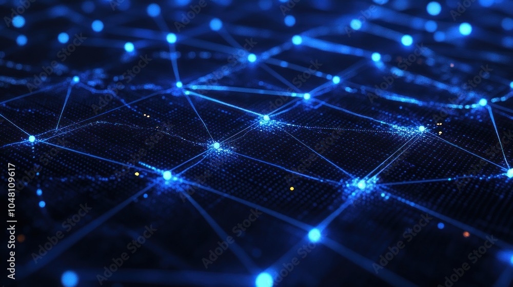 Poster abstract network of glowing blue lines and dots