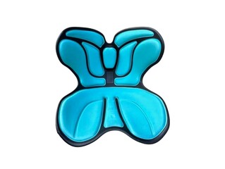 In the picture is a dark blue cushion used for sitting while exercising or sitting for health. The bright blue color is used as a device to help promote better health while sitting and exercising.