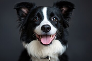 Fototapeta premium Happy Border Collie Dog Portrait Black and White Fur Smiling Close Up