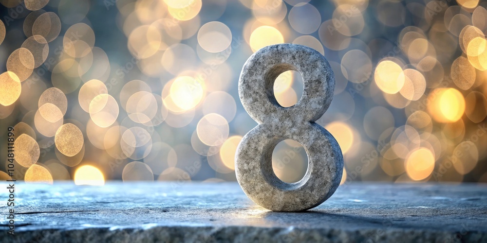 Poster abstract spiral number 8 made of stone with bokeh effect â€“ artistic representation of infinity, cr