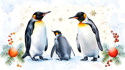 Fototapeta premium Charming winter gathering of penguins in nature