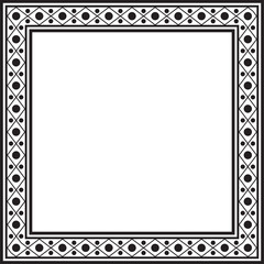 Vector square black monochrome ancient Russian ornament. Slavic rectangle, border, frame. Painting of the royal chambers