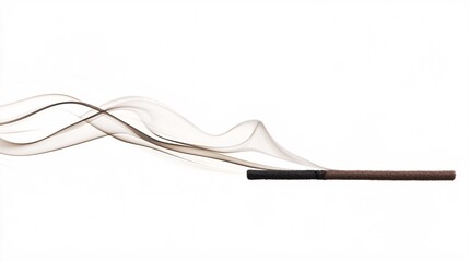 An incense stick lies on a sleek surface, with wisps of smoke spiraling upward, creating a serene ambiance for relaxation and contemplation.