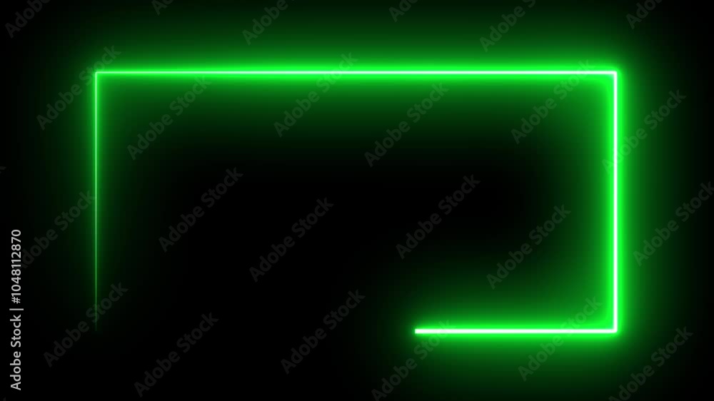 Poster green glowing neon rectangle frame loop animation, rectangle animation on black background