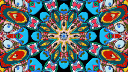 Colorful symmetrical abstract kaleidoscope background pattern for summer 